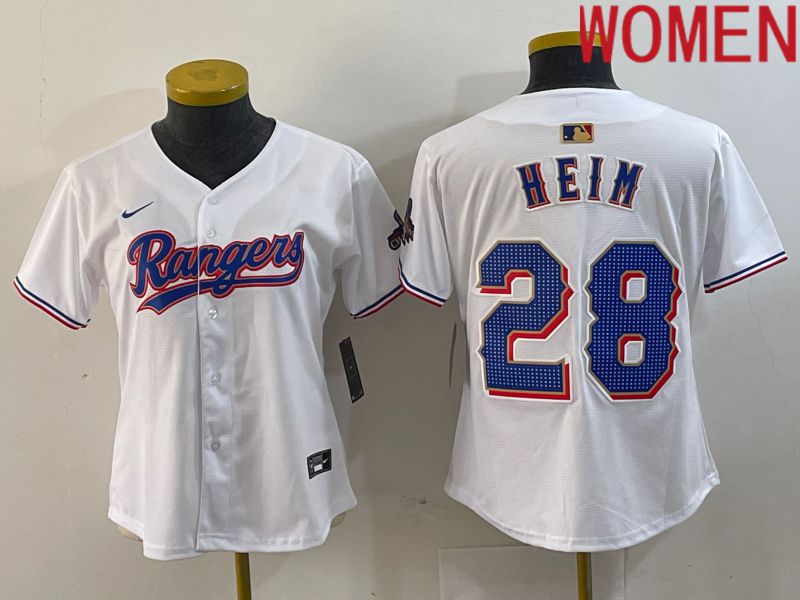 Women Texas Rangers #28 Heim White Champion Game Nike 2024 MLB Jersey style 1->women mlb jersey->Women Jersey